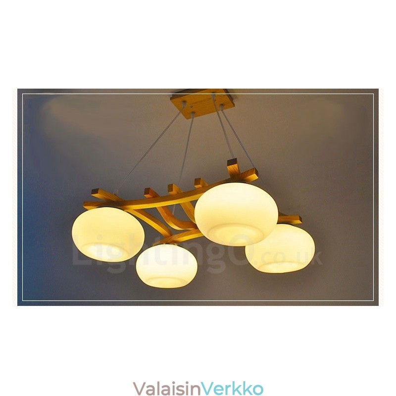 4 Light Wood Rustic Lodge -riippuvalaisin lasivarjostimella