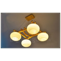 4 Light Wood Rustic Lodge -riippuvalaisin lasivarjostimella