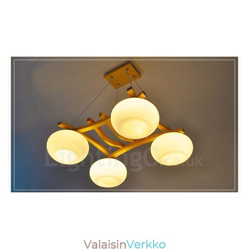 4 Light Wood Rustic Lodge -riippuvalaisin lasivarjostimella