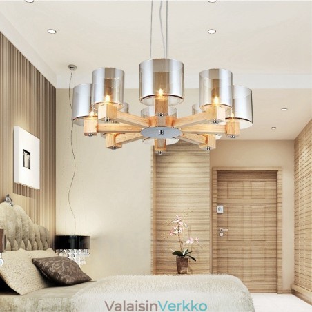 8 Vaalea puu Moderni Nykyaikainen pohjoismainen riippuvalaisin lasivarjostimella 8 Vaalea puu Moderni Nykyaikainen pohjoismainen riippuvalaisin lasivarjostimella