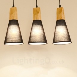 3 Light Wood Moderni nykyaikainen riippuvalaisin kangasvarjostimella