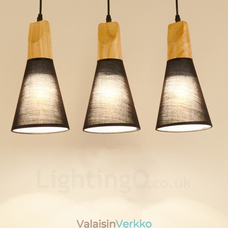 3 Light Wood Moderni nykyaikainen riippuvalaisin kangasvarjostimella