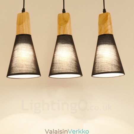 3 Light Wood Moderni nykyaikainen riippuvalaisin kangasvarjostimella 3 Light Wood Moderni nykyaikainen riippuvalaisin kangasvarjostimella
