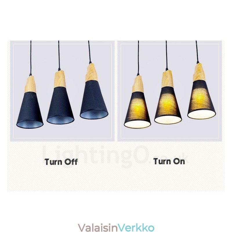 3 Light Wood Moderni nykyaikainen riippuvalaisin kangasvarjostimella