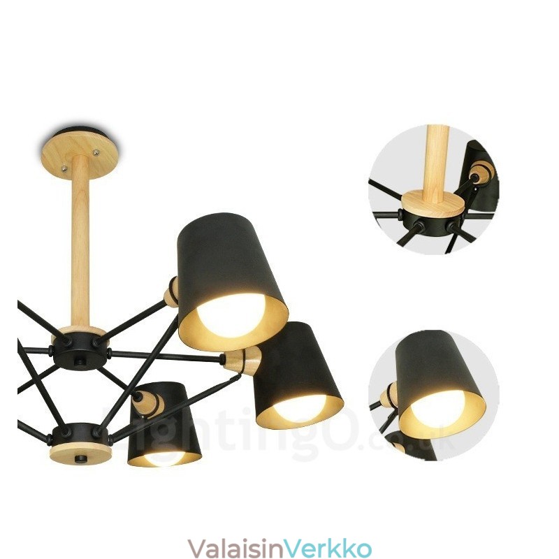 6 Vaalea Puu Moderni Nykyaikainen pohjoismainen riippuvalaisin rautavarjostimella