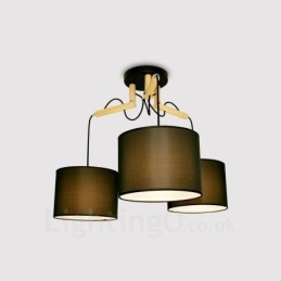 3 Light Wood Moderni nykyaikainen riippuvalaisin kangasvarjostimella