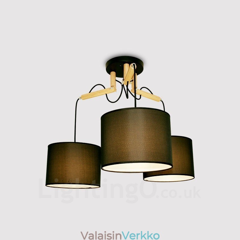 3 Light Wood Moderni nykyaikainen riippuvalaisin kangasvarjostimella