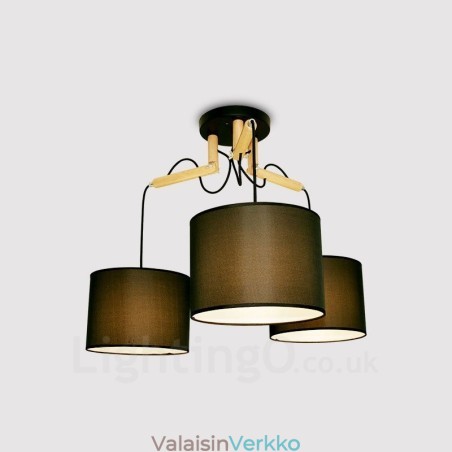 3 Light Wood Moderni nykyaikainen riippuvalaisin kangasvarjostimella 3 Light Wood Moderni nykyaikainen riippuvalaisin kangasvarjostimella