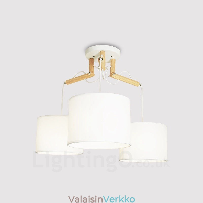 3 Light Wood Moderni nykyaikainen riippuvalaisin kangasvarjostimella