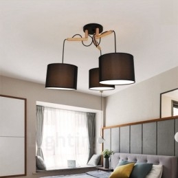 3 Light Wood Moderni nykyaikainen riippuvalaisin kangasvarjostimella