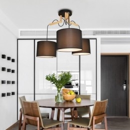 3 Light Wood Moderni nykyaikainen riippuvalaisin kangasvarjostimella