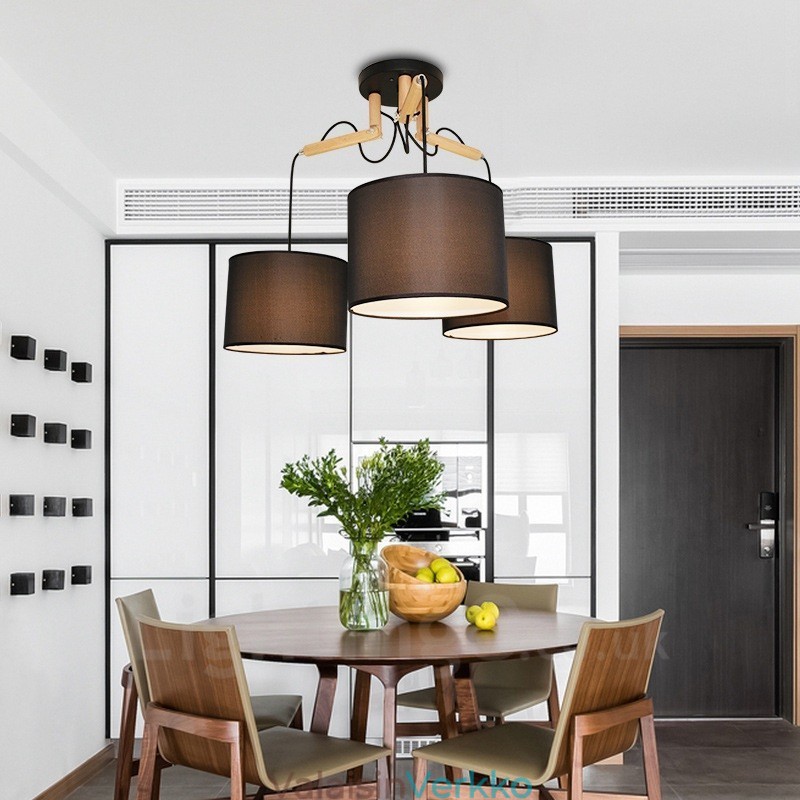 3 Light Wood Moderni nykyaikainen riippuvalaisin kangasvarjostimella