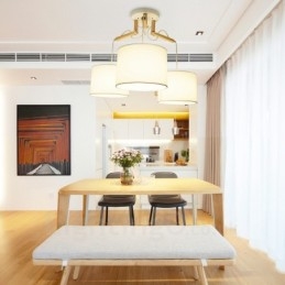 3 Light Wood Moderni nykyaikainen riippuvalaisin kangasvarjostimella