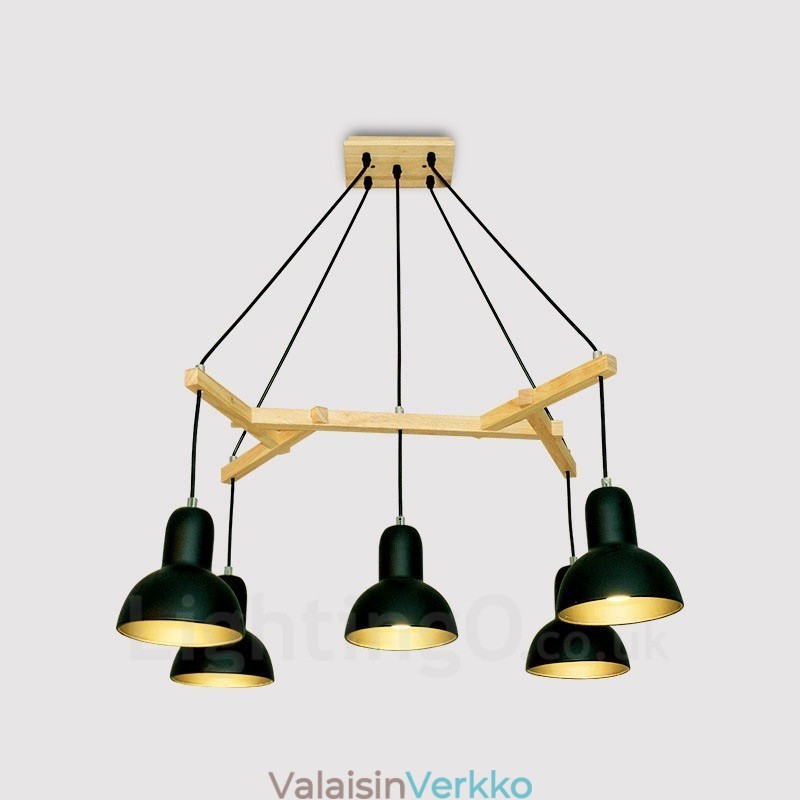 5 Light Wood Moderni nykyaikainen riippuvalaisin rautavarjostimella