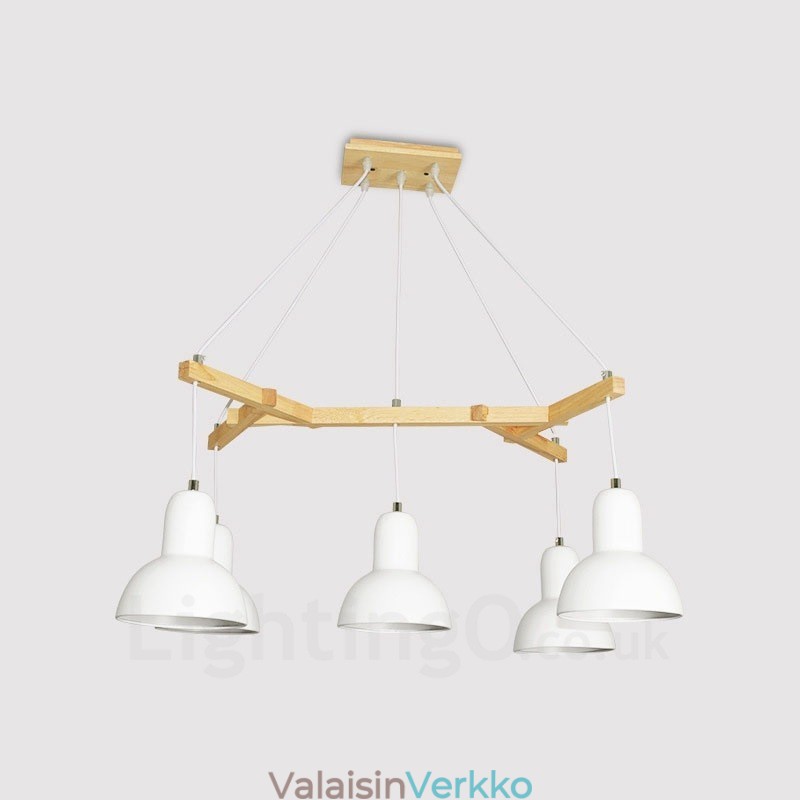 5 Light Wood Moderni nykyaikainen riippuvalaisin rautavarjostimella