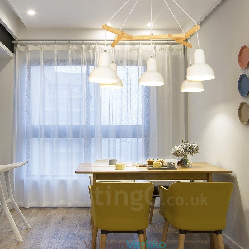 5 Light Wood Moderni nykyaikainen riippuvalaisin rautavarjostimella