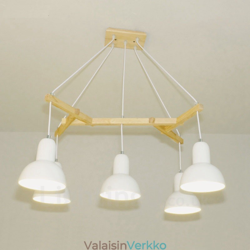 5 Light Wood Moderni nykyaikainen riippuvalaisin rautavarjostimella