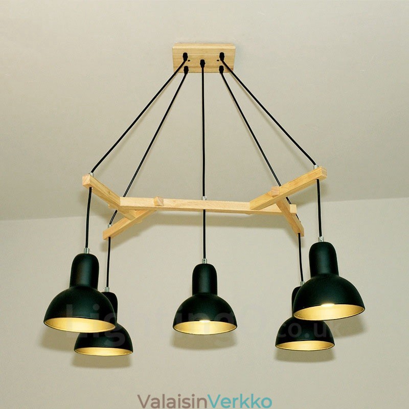 5 Light Wood Moderni nykyaikainen riippuvalaisin rautavarjostimella