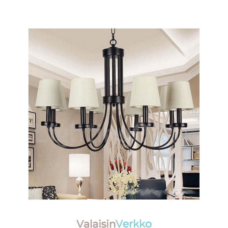 8 Vaalea retro nykyaikainen musta kynttilätyylinen kattokruunu