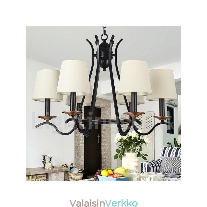6 Vaaleanmusta Retro nykyaikainen kynttilätyylinen kattokruunu
