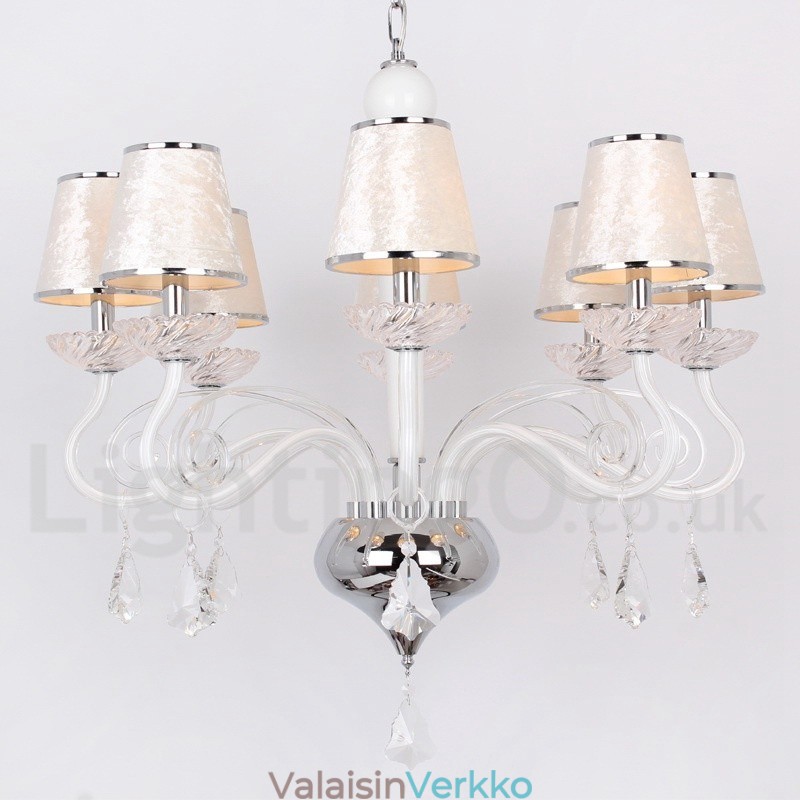 8 Vaaleanvalkoinen nykyaikainen K9 kristallikynttilätyylinen kattokruunu