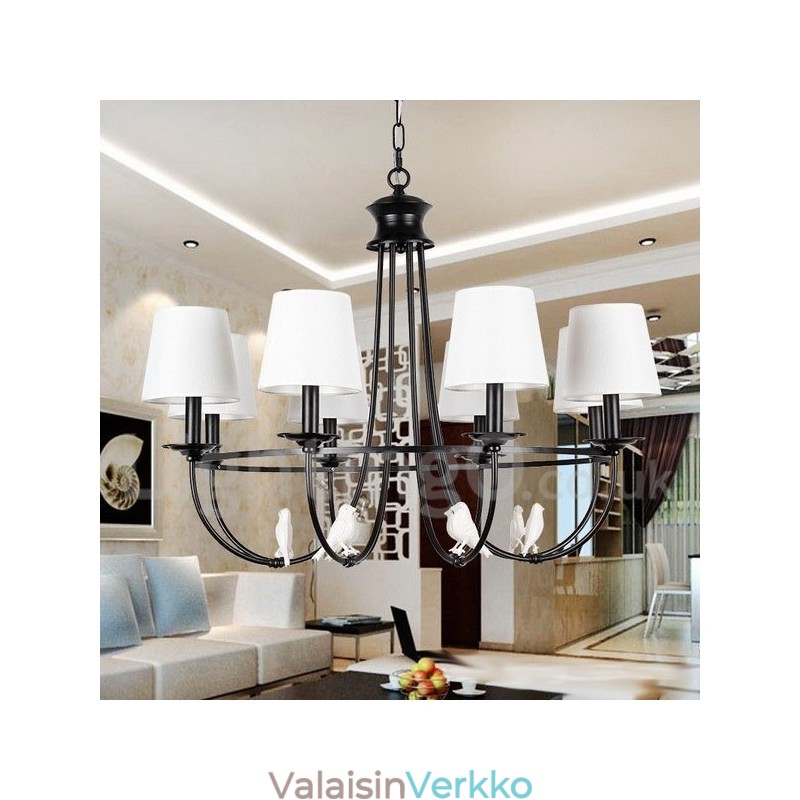 8 Vaalea retromusta välimerellinen maalaismainen nykyaikainen kynttilätyylinen kattokruunu