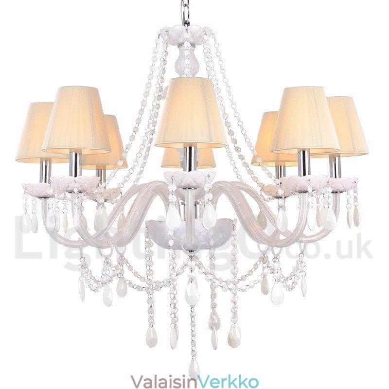 8 Vaalea valkoinen K9 kristallikynttilätyylinen kattokruunu