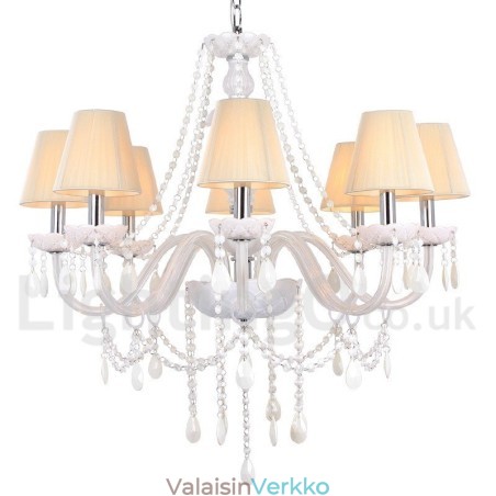 8 Vaalea valkoinen K9 kristallikynttilätyylinen kattokruunu