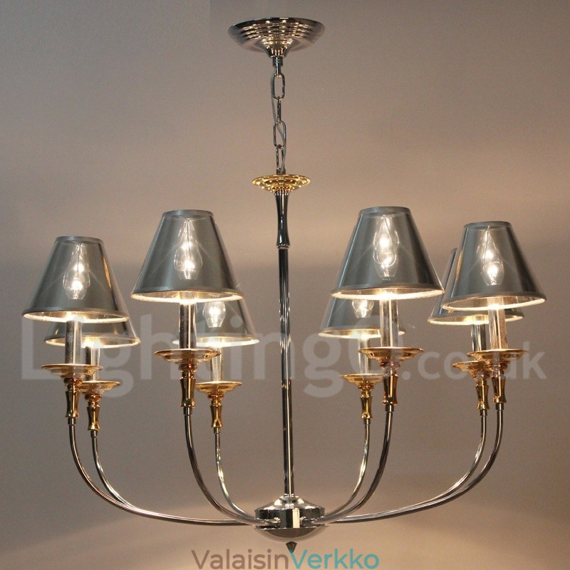 8 Kevyt moderni nykyaikainen kromi kynttilätyylinen kattokruunu