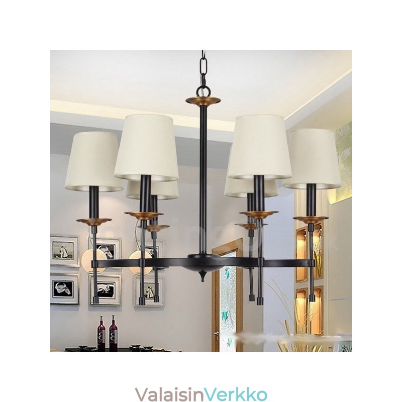 6 Vaalea nykyaikainen musta retro kynttilätyylinen kattokruunu