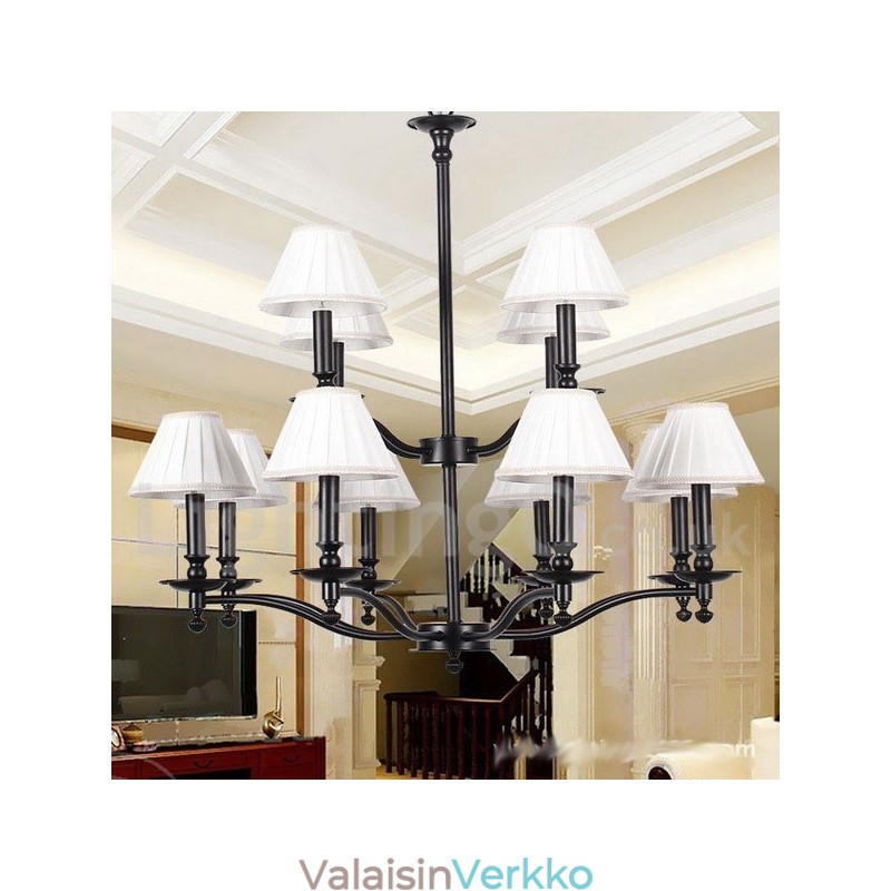 12 Vaalea Retro Rustiikki Suuri 2-kerroksinen kynttilätyylinen kattokruunu