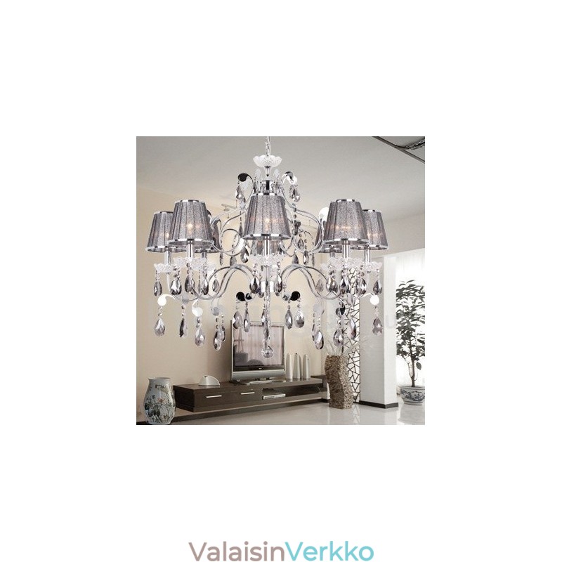 8 Vaaleanharmaa K9 kristallikynttilätyylinen kattokruunu