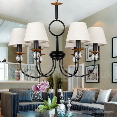 6 vaaleaa maalaismainen retromusta välimerellinen nykyaikainen kynttilätyylinen kattokruunu