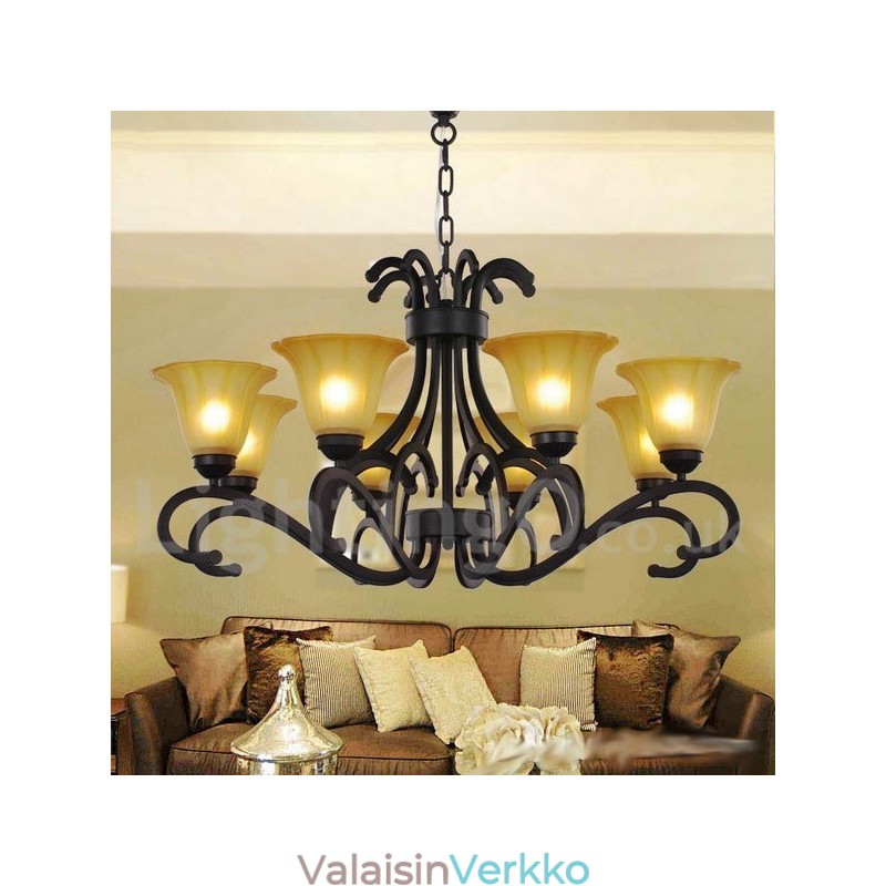 8 Vaaleanmusta nykyaikainen kynttilätyylinen kattokruunu