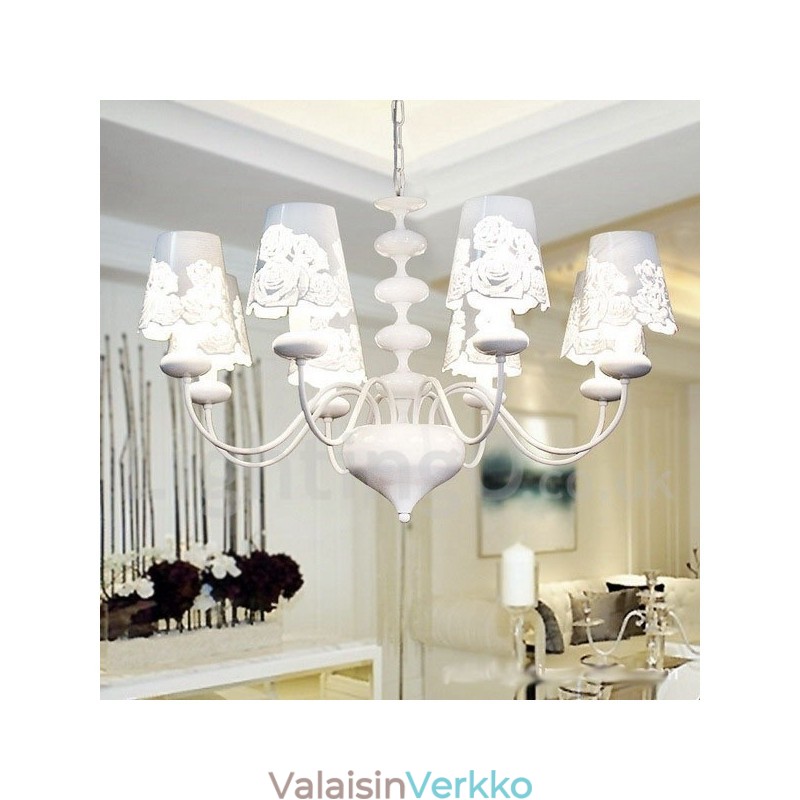 8 Vaalea moderni nykyaikainen ontto valkoinen kynttilätyylinen kattokruunu