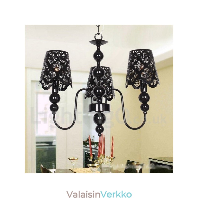 3 Vaalea moderni nykyaikainen ontto musta kynttilätyylinen kattokruunu