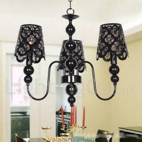 3 Vaalea moderni nykyaikainen ontto musta kynttilätyylinen kattokruunu