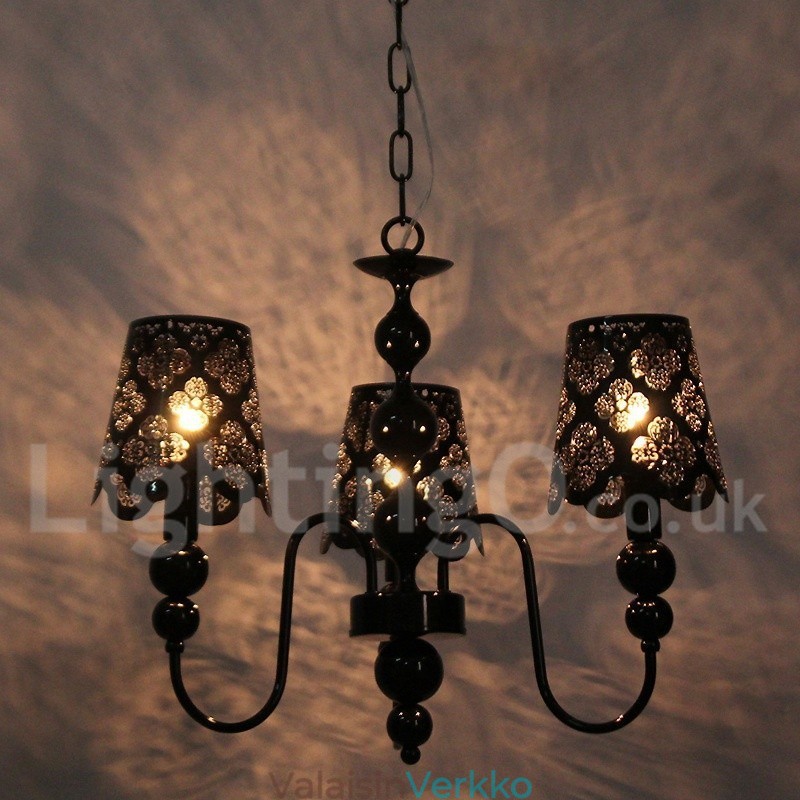 3 Vaalea moderni nykyaikainen ontto musta kynttilätyylinen kattokruunu