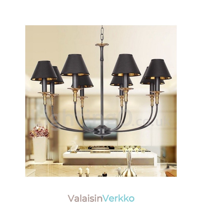 8 Vaalea retromusta nykyaikainen kynttilätyylinen kattokruunu