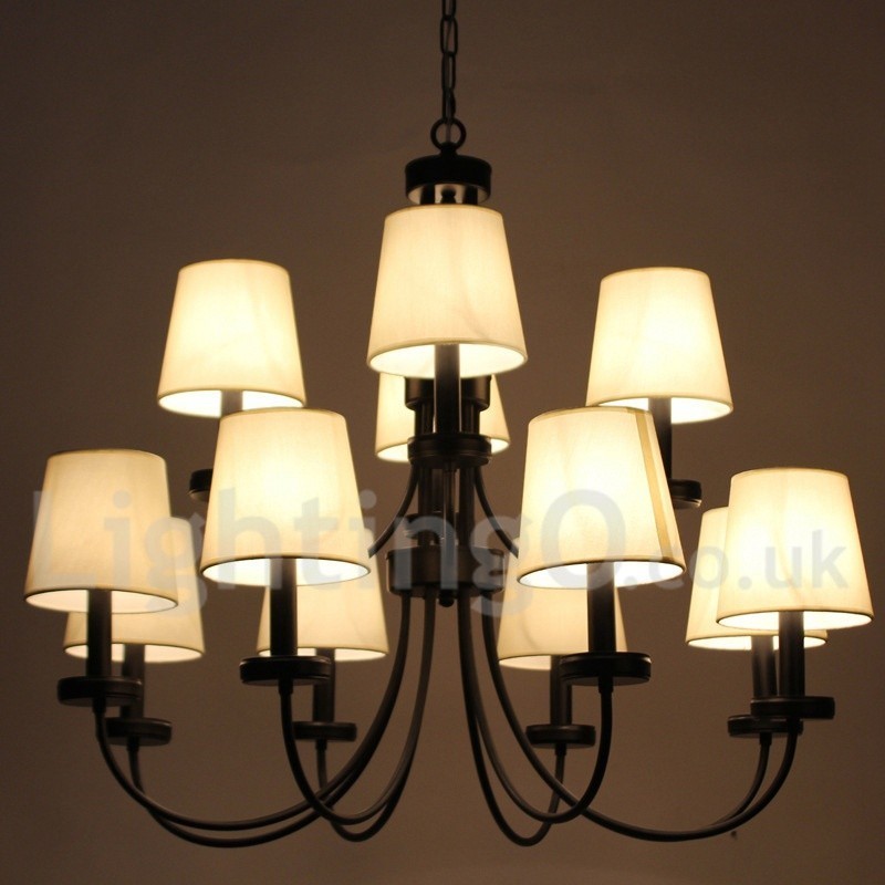 12 vaalea retro nykyaikainen 2-tasoinen musta kynttilätyylinen kattokruunu