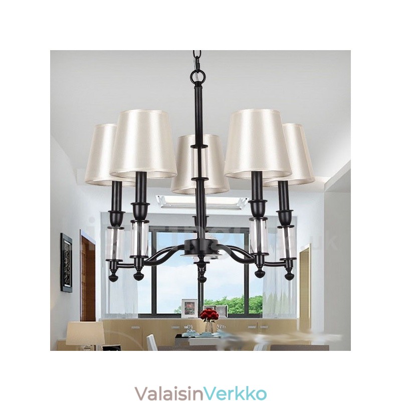 5 vaaleanmusta 2-kerroksinen suuri kattokruunu Retro nykyaikainen kynttilätyylinen kattokruunu