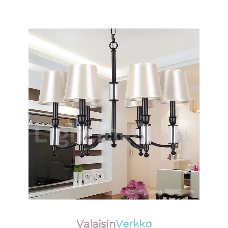 6 Vaaleanmusta Retro nykyaikainen kynttilätyylinen kattokruunu