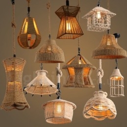 1 Light Rustic Lodge Pendant Light Cafe Hamp Rope -riippuvalaisin