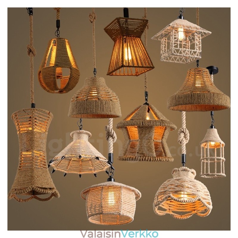 1 Light Rustic Lodge Pendant Light Cafe Hamp Rope -riippuvalaisin