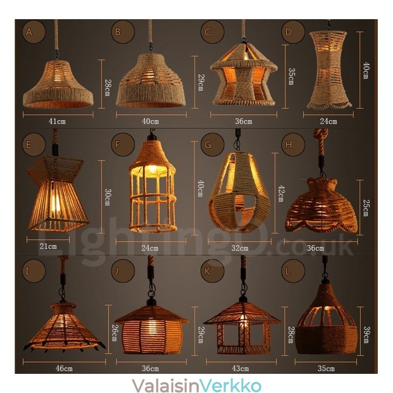 1 Light Rustic Lodge Pendant Light Cafe Hamp Rope -riippuvalaisin