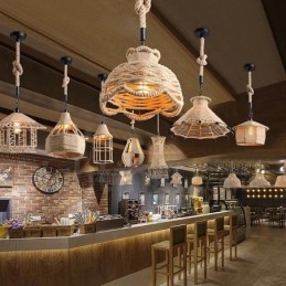 1 Light Rustic Lodge Pendant Light Cafe Hamp Rope -riippuvalaisin