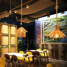 1 Light Rustic Lodge Pendant Light Cafe Hamp Rope -riippuvalaisin
