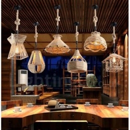 1 Light Rustic Lodge Pendant Light Cafe Hamp Rope -riippuvalaisin