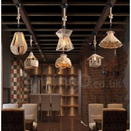 1 Light Rustic Lodge Pendant Light Cafe Hamp Rope -riippuvalaisin