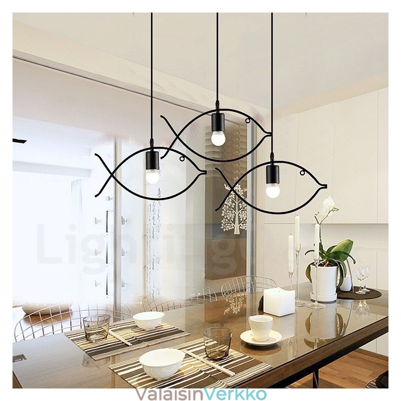 1 Light Rustic Lodge Retro Fish -riippuvalaisin teräsvarjostimella